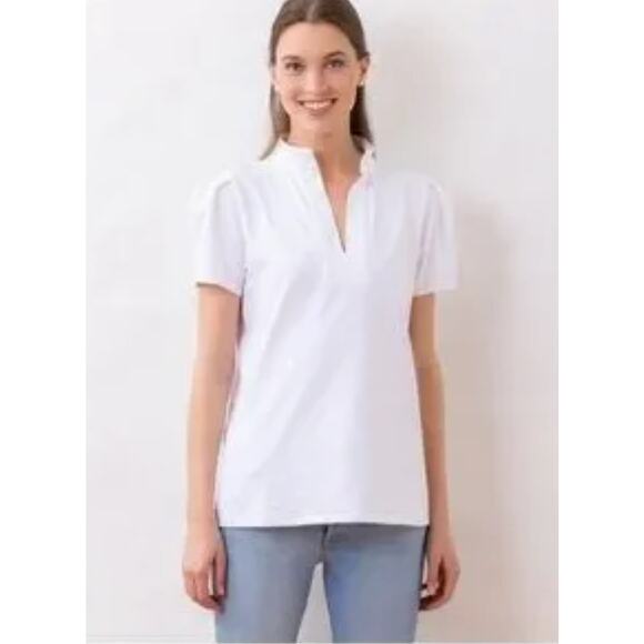 Dudley Stephens Parker Puff Sleeve White Short Sleeve Top Medium M EUC - Picture 1 of 10